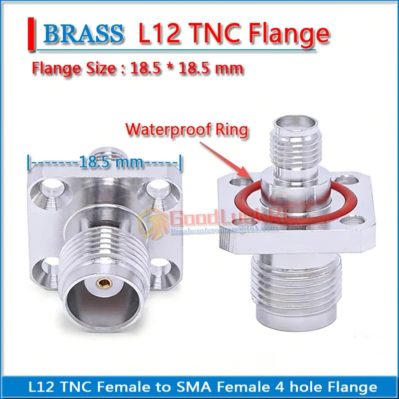 L12 TNC hembra a SMA hembra brida de 4 orificios montaje en Panel junta tórica cobre impermeable 18,5*18,5mm TNC/SMA-KKF adaptadores de conector RF