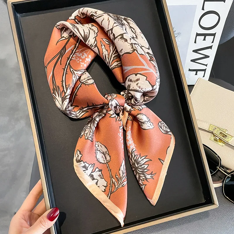 Square Headband New 100% Real Silk Scarf for Women Design Hair Ribbon Luxury Brand Ladies Wrap Neckerchief Fashion Shawl Bandana