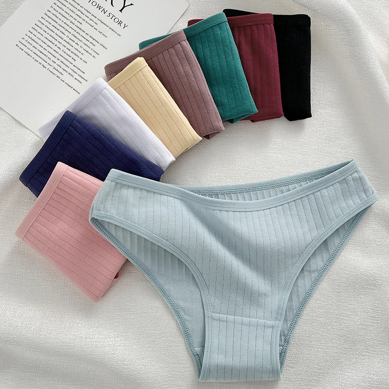 Cotton Ribbed Panties for Women Sexy Low Rise 4PCS/Set Cotton Briefs Solid Color Soft Underwear Female Breathable Lingerie M-XL