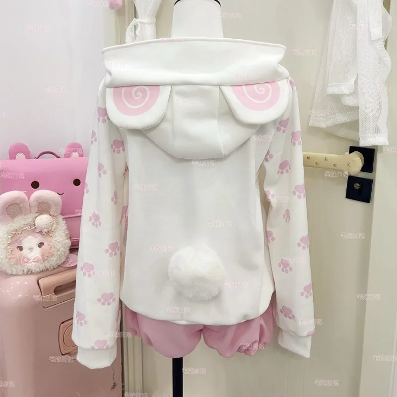 سترة بغطاء للرأس على شكل حيوان كاواي مع ديكور على شكل مخلب قطة، بلوفرات Y2K جميلة وقلنسوة للفتيات، ملابس عصرية كبيرة الحجم مطبوعة برسوم الرسوم المتحركة #1