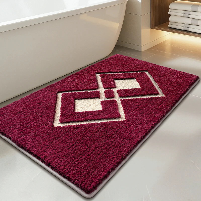 Super Absorbent Geometric Jacquard Bathroom Mat European Quick-Drying Flocking Foot Pad Soft Dirt-Resistant Furry Floor Covering