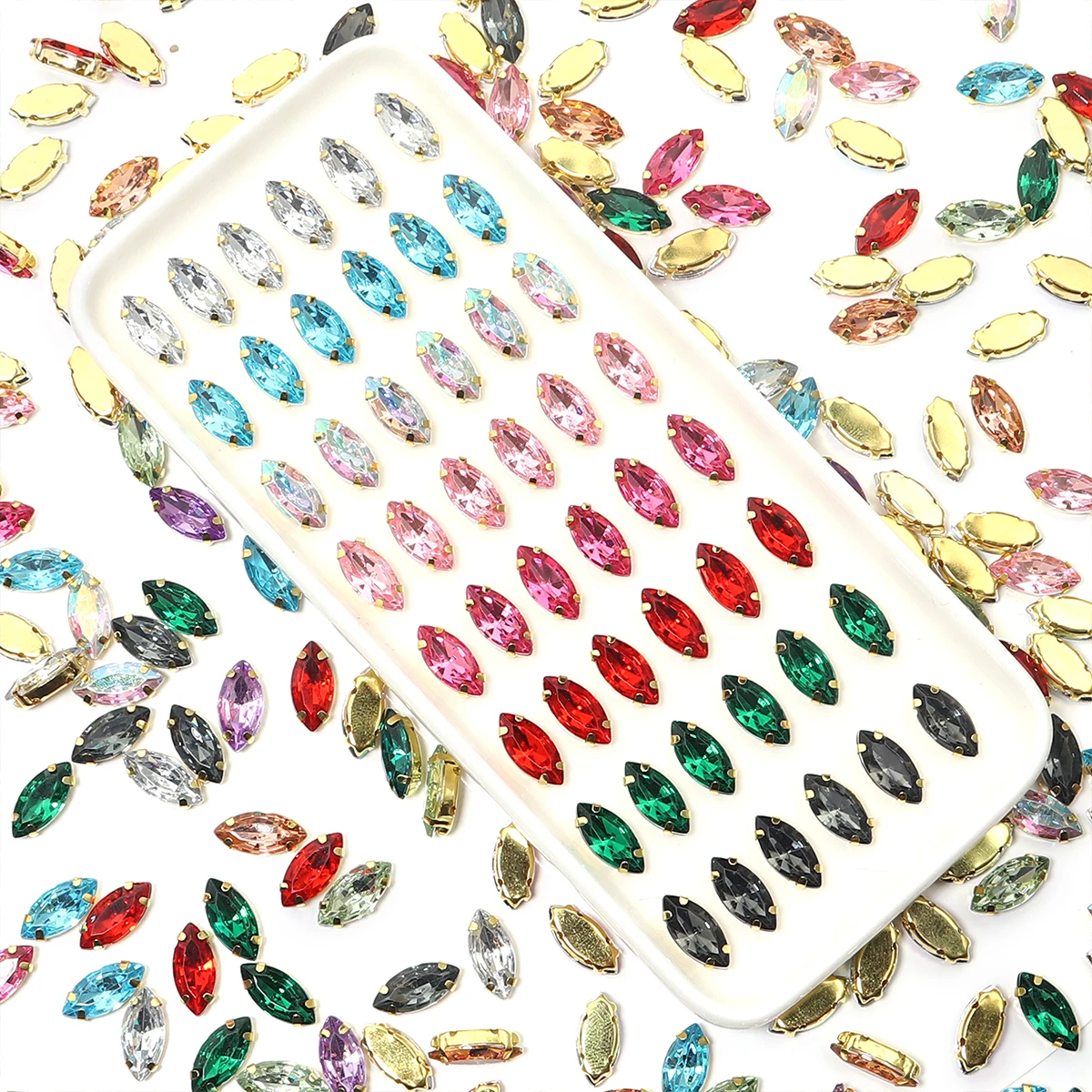50pcs/lot Horse Eye Shape Claw Rhinestones Four Holes Claw Sew-on Glass Crystals Beads for DIY Crafts Clothes Hat Sewing Supplie image 5