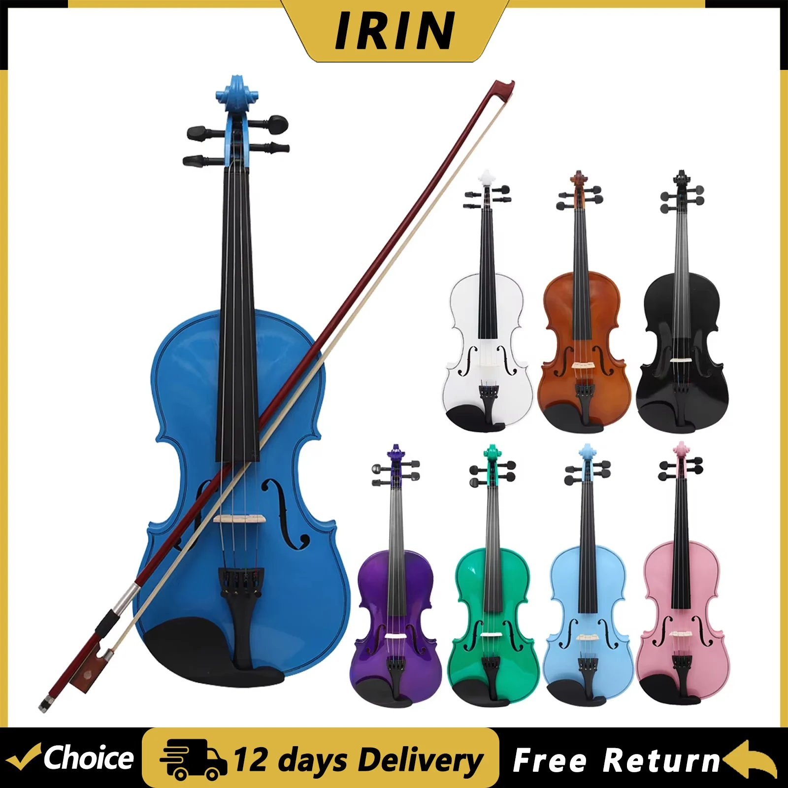 IRIN V-10 4/4 Violin Solid Wood Colorful Fiddle Professional Violin with Case Bow Stringed Instrument for Beginners Practice
