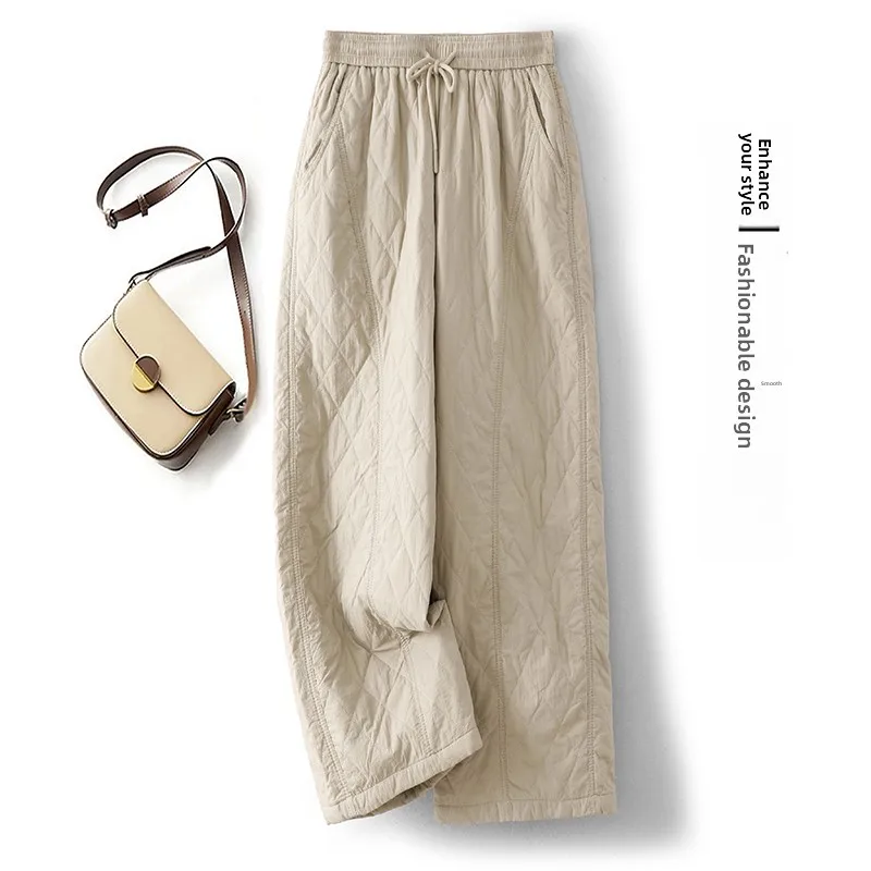 Women's Cotton Pants Outerwear Winter New Style Super Beautiful Thin Straight Wide Leg Nine Points Pants Casual High Waist Lo...