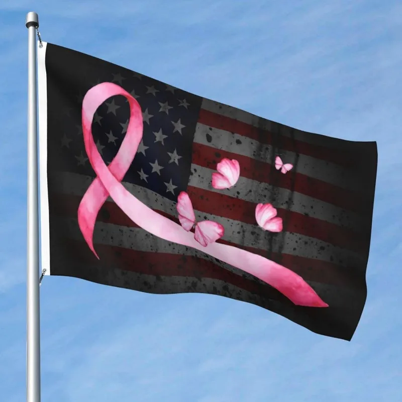1pc Breast Cancer Awareness Pink Ribbon American Flag - Durable Polyester 3x5 Outdoor Decoration for Garden, Yard