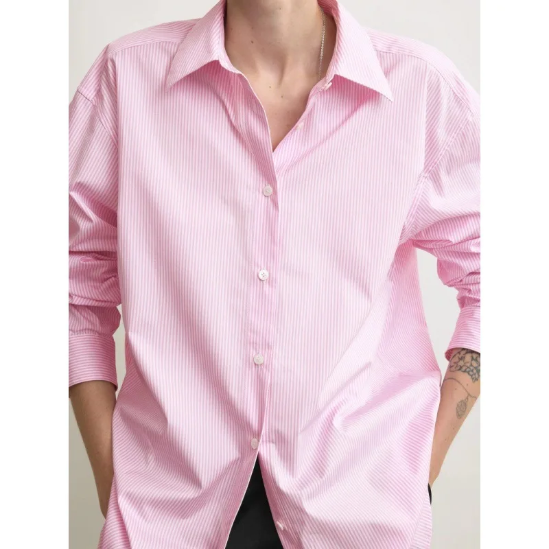 

Минималистичная блузка Maxdutti из ацетата, свободная, в розовую и белую полоску, с длинными рукавами, для женщин, весна-лето 2026