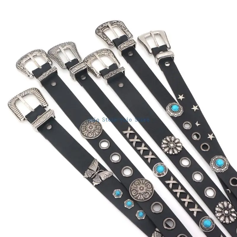 X7XB Unique Teens Relief Pattern Buckle Belt Eye-catching Adjustable Waist Straps
