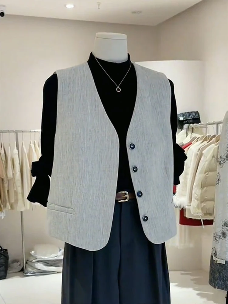 Ele Chaleco de mujer Top abotonado V-Ne Svel capas Faion Simple Sle otoño 2024 viaje Sle Color