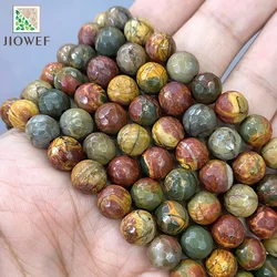 Faceted Picasso Jaspers Round Beads 15'' Strand 4/6/8/10/12mm Natural Loose Stone Beads For DIY Jewelry Making Bracelet Necklace