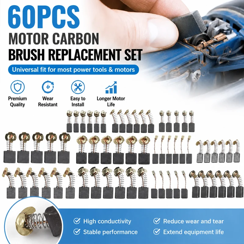 60Pcs Electric Motor Carbon Brush Replacement Brushes for Power Tool Angle Grinder Drill Saw Repair Maintenance Accessories Kit