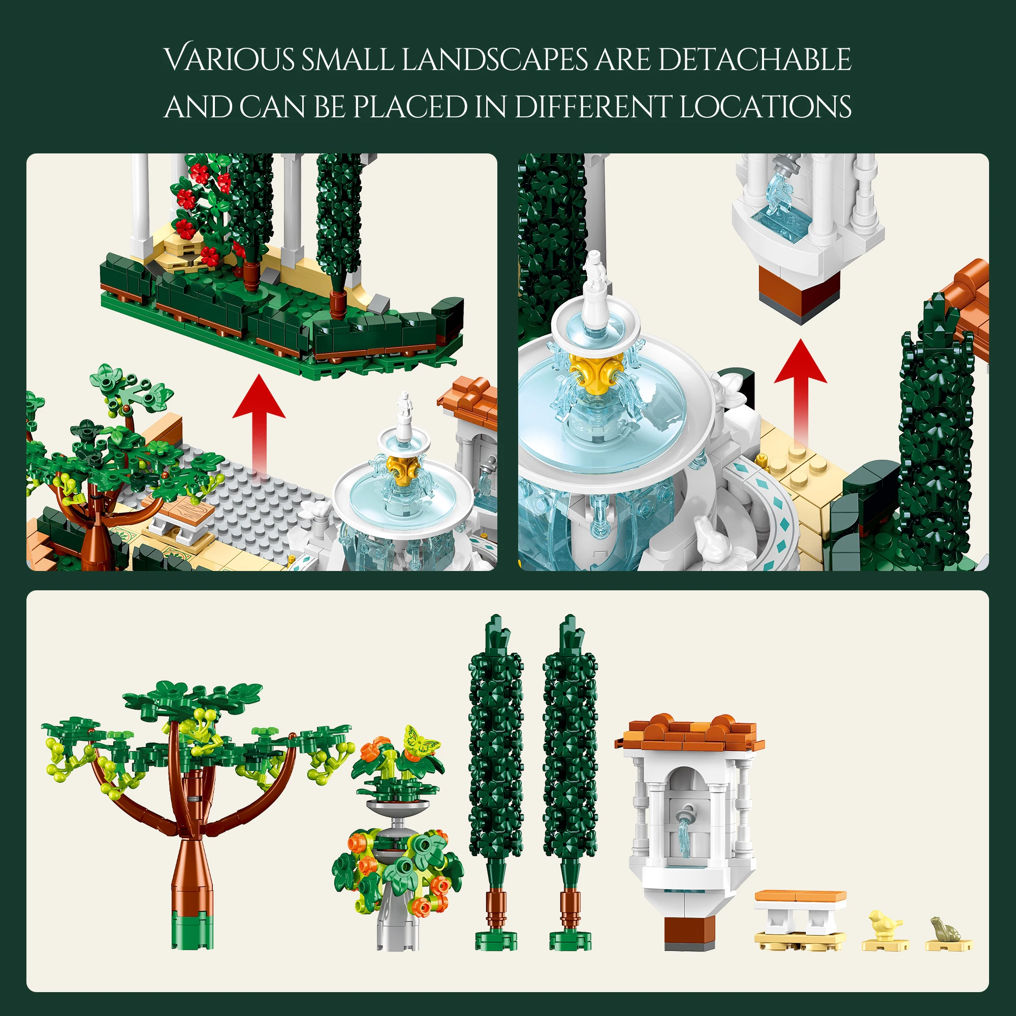 1586PCS Europese straatscène fontein vierkante bouwstenen set modelbouw speelgoed educatief speelgoed volwassen verjaardagscadeau