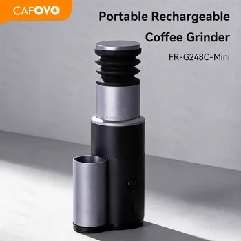 CAFOVO G248C-Mini Przenośny Elektryczny Młynek do Kawy z Bezstopniową Regulacją, 38mm 6-Ramiennej Stożkowej Szlifownicą do Użytku Domowego i Podróżnego