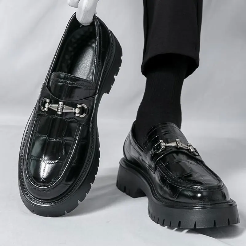 عالية الجودة الرجال جلد التمساح مريحة سميكة سوليد ديربي أحذية الربيع الرجال الرجعية الانزلاق على الأعمال أحذية من الجلد عادية #6