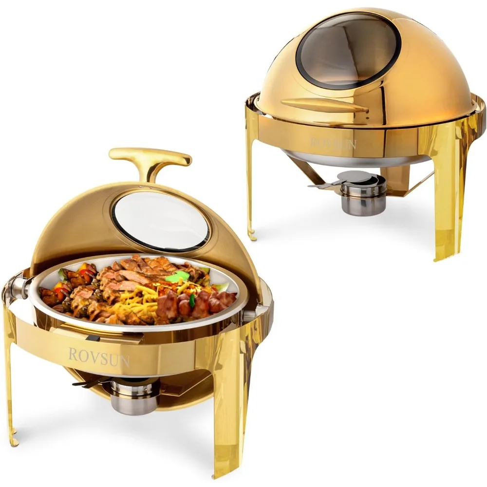 

ROVSUN 6 QT Round Chafing Dish Buffet Set, Roll Top NSF Stainless Steel Buffet Warmer Chafers and Buffet Warmers Sets