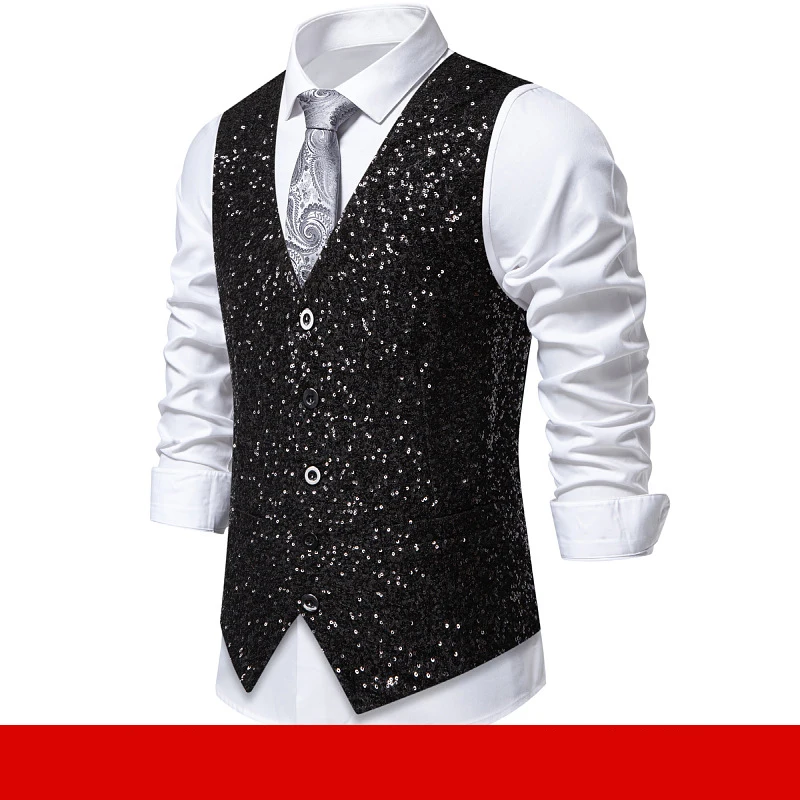

Новинка 2025, золотой/серебристый/черный модный жилет с пайетками для мужчин, майка для вечеринок в ночном клубе, мужской жилет для выступлений на сцене Emcee