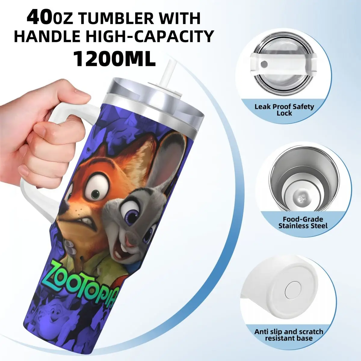 Zootopia Judy And Nick Tumbler Cold Drink Water Bottle Portable Stainless Steel Thermal Cups Graphic Travel Mugs Cup