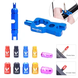 4 IN 1 Valve Core Remover Tool and Aluminum Bicycle Presta Valve Cap Schrader Valve Cover Dustproof for MTB Road Bike