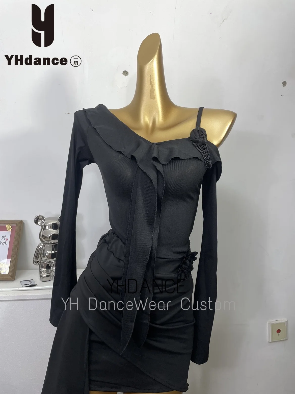 YHDANCE Latin Dance Practice Suit Women's Long Sleeve Shoulder Bared Top Professional Competition Costume Adult Fitness Wear