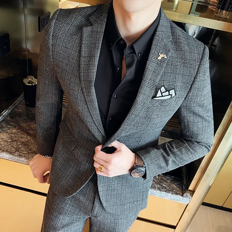 Hemp Suit (Blazer + Pants) Men's Fashion Hosts British Style Work Business Wedding Casual Art Style Elegant Gentleman Suit M-5XL