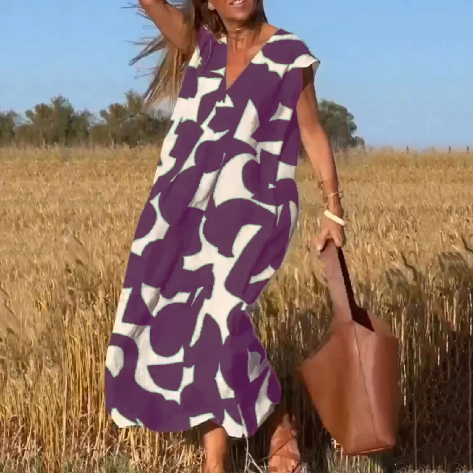 Vestido de verano largo sin mangas para mujer, traje playero de cintura alta, estampado Vintage bohemio, 2024