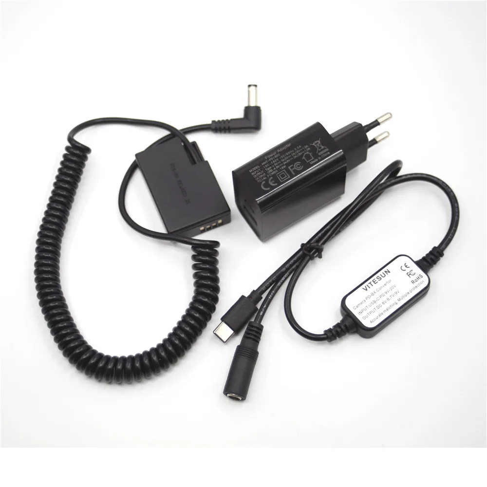 For Canon Rebel SL2 SL3 T6i T6S T7i T8i Kiss X8i X9i X10 750D 850D LP-E17 Dummy Battery DR-E18 PD Charger USB Type C Power Cable