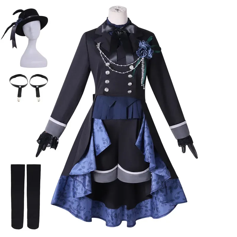 Tersedia Kostum Cosplay Anime Black Butler Ciel Phantomhive Butler Hitam Wig Ciel Phantomhive Mawar Hitam Setelan Pesta Halloween
