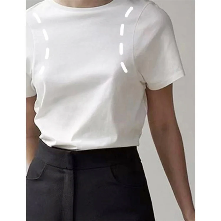 Nordic Design round Neck Short Sleeve Women's T-shirt Base Color White Shoulder Width Regular Commute Style Pure Cotton