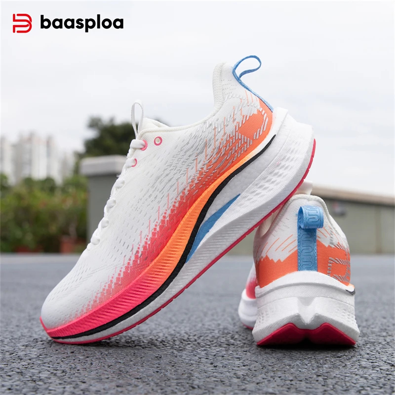 

Baasploa Women New Running Shoes Mesh Breathable Lightweight Professional Sport Shoes Rebound Marathon Carbon Plate Sneakers