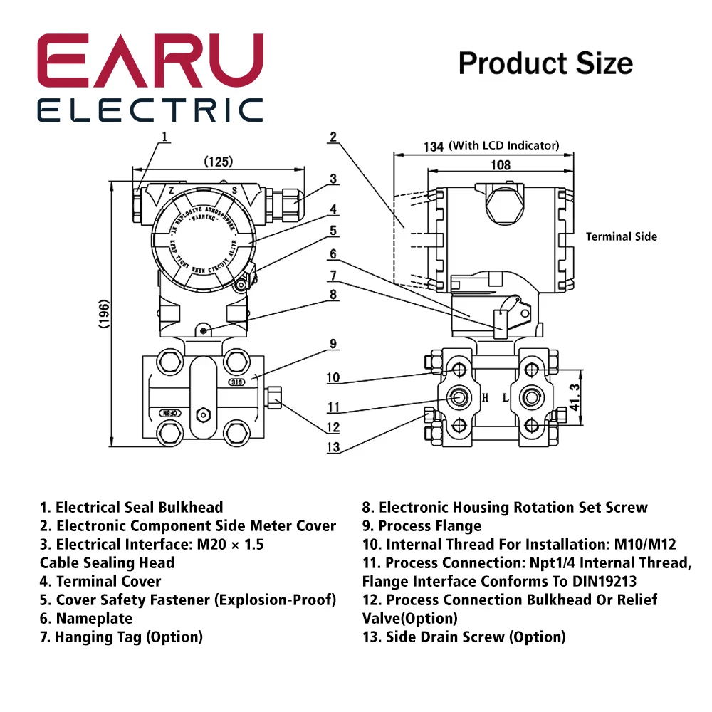 3051 Intelligent Micro Explosion-proof Differential Pressure Transmitter Transducer Sensor 4-20mA Hart 0.1% FS High Precision