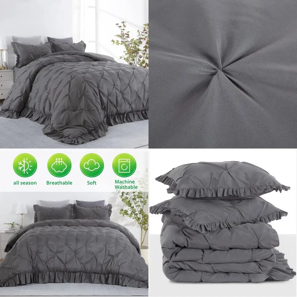 

Luxurious Oversized King Size Comforter Set with Ultra Soft Pinch Pleat Design and Pintuck Ruffles for All