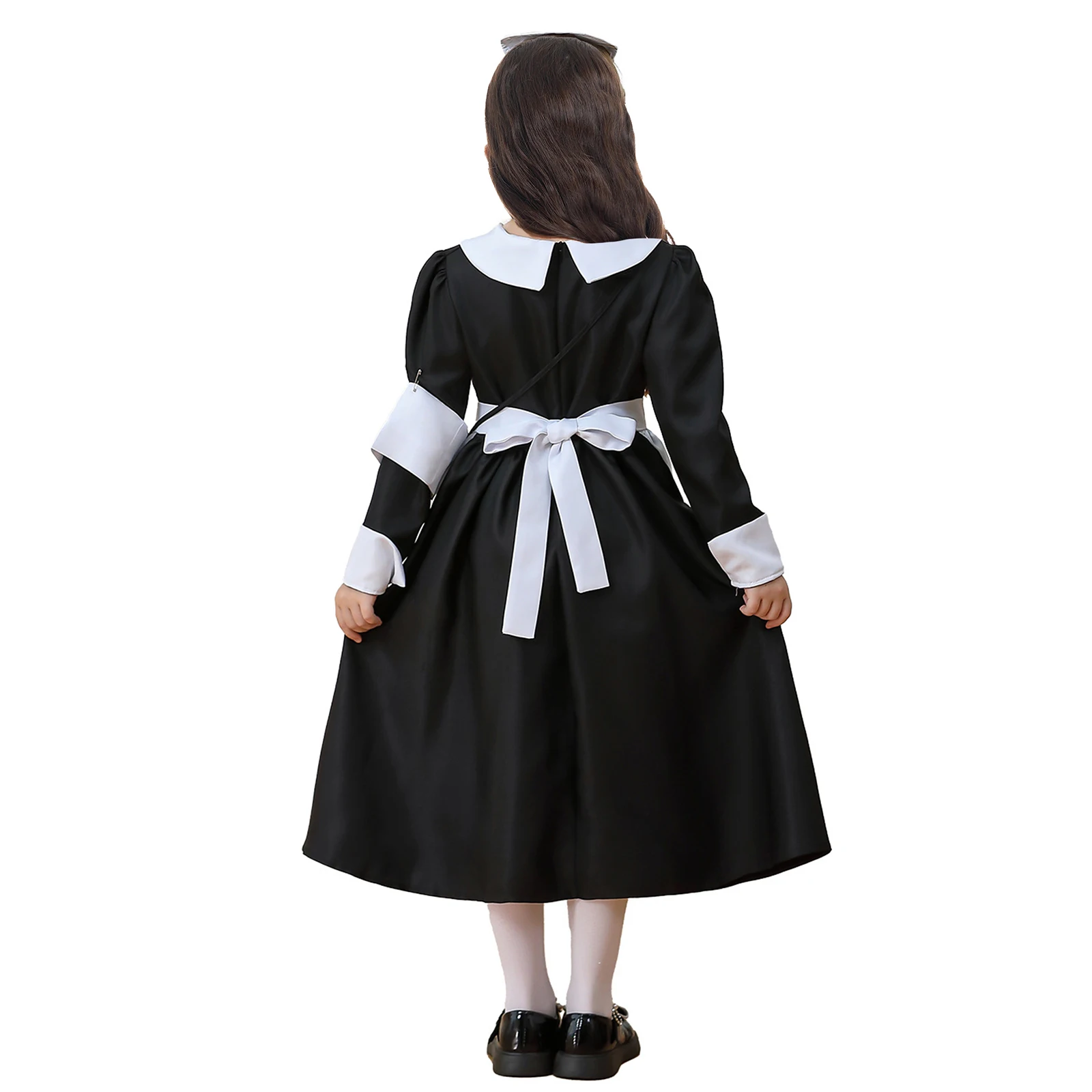 Костюм медсестры из 4 предметов для девочек, платье с отложным воротником и длинными рукавами, рюшами и крестообразным принтом, головной убор, повязка на руку, фартук, платье медсестры на Хэллоуин