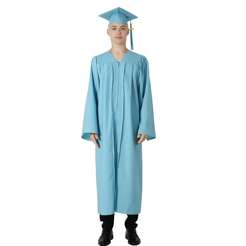 1 Set Unisex Graduation Robe Hat Set Front Zipper Loose Tassel 2024 Year Tag College Bachelor Doctor Master Graduation Ceremony