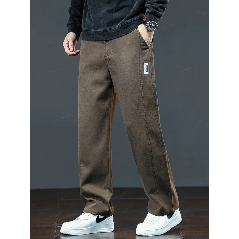 Autumn Winter High Quality Soft Lyocell Fabric Jeans Men Elastic Waist Straight KoreanThick Denim Pants Trousers Male Plus Size