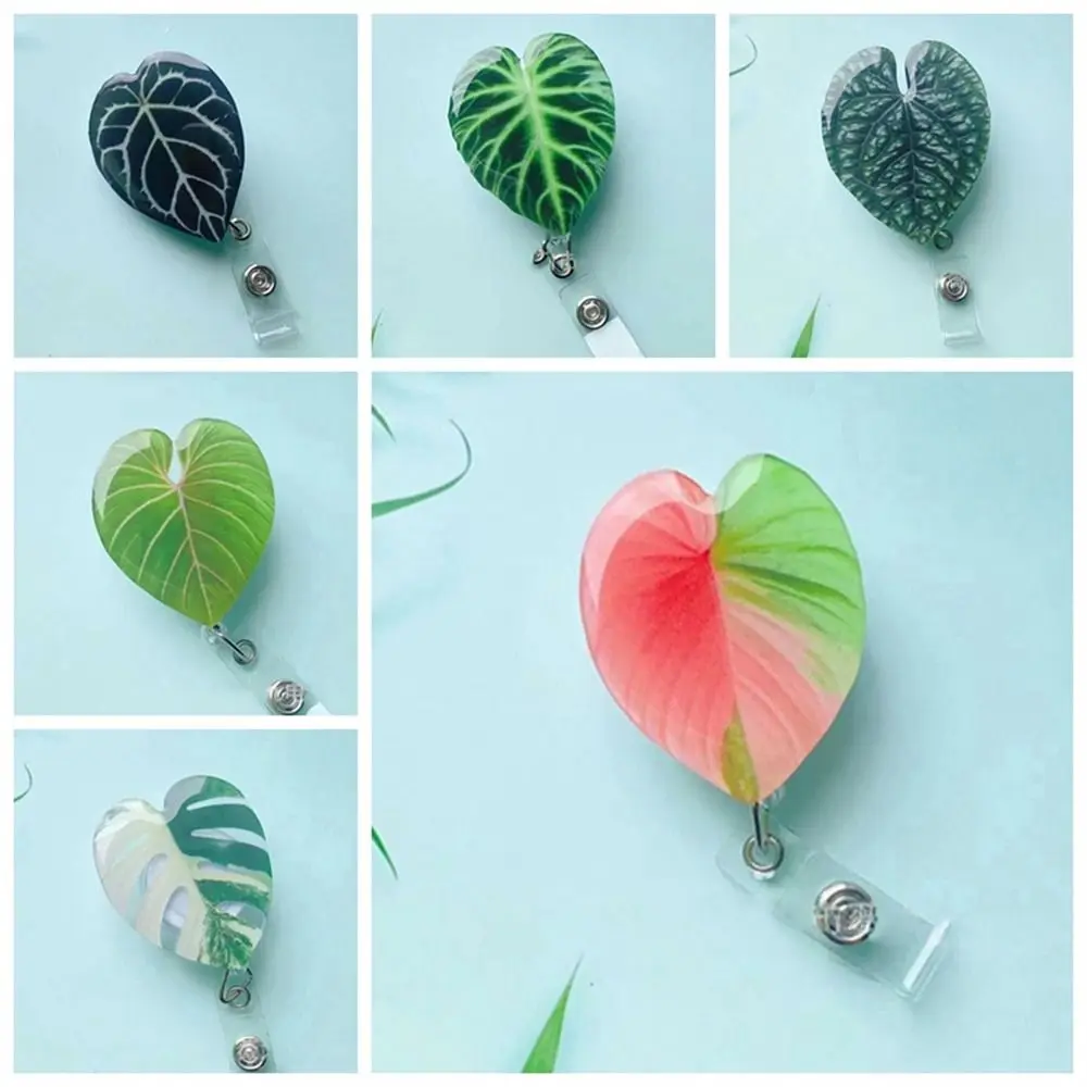 ID Card Clip Leaf ID Badge Reel Name Tag Inspirational Retractable Badge Holder Chest Card Rare Plant Easy Pull Buckle