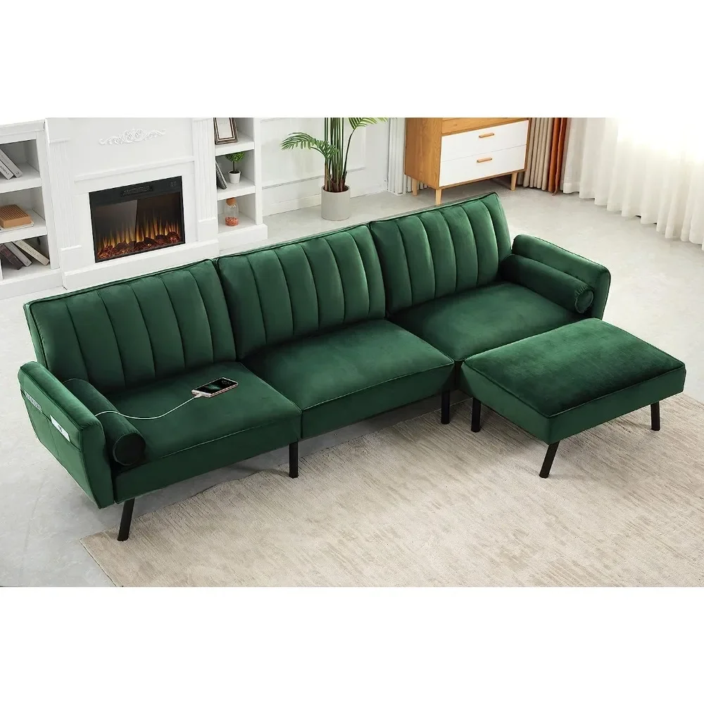 Velvet sectional sofa with chaise longue, 106.5