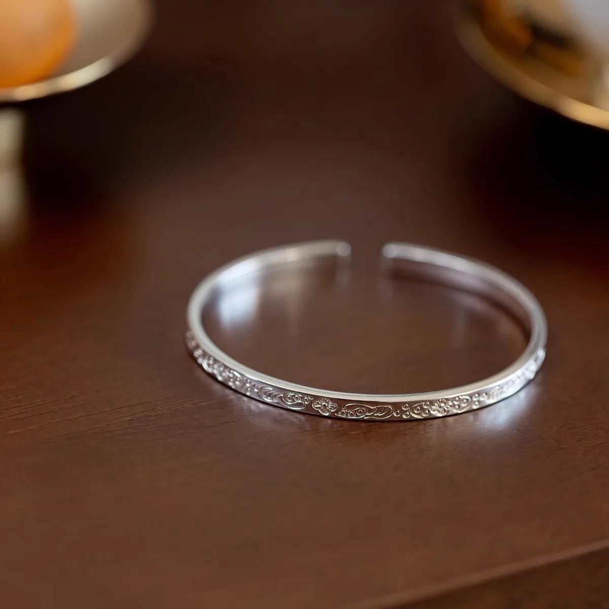 الفضة 925 الغيوم الميمونة نحت زهرة أساور لامعة النمط الصيني الجديد في غرامة سوار قابل للتعديل مجوهرات هدايا #5