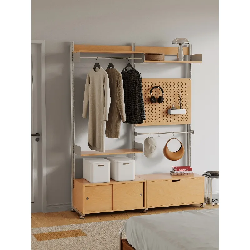 Shuge Youwu, open wardrobe rack for bedrooms, no-drill floor-standing storage, wardrobe entryway perforated board hanging clothe