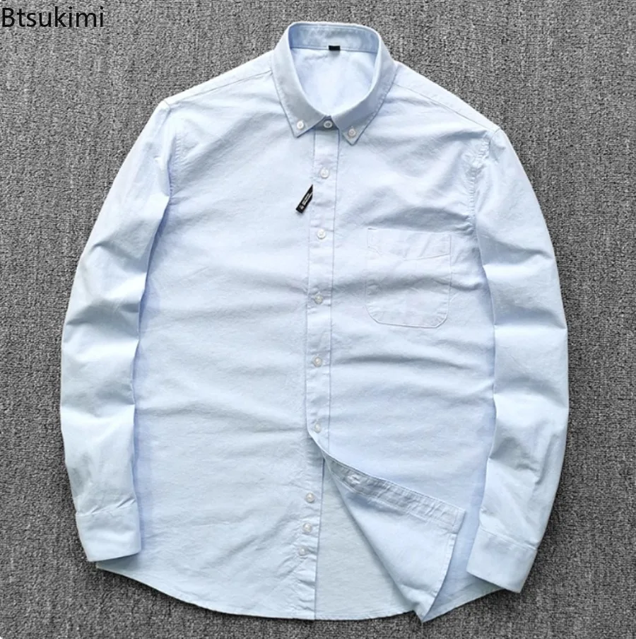 Men's All Cotton Washed Oxford Shirt Business Wedding Work Leisure Solid Color  Korean Version Multi-color Fashion Classic Shirt