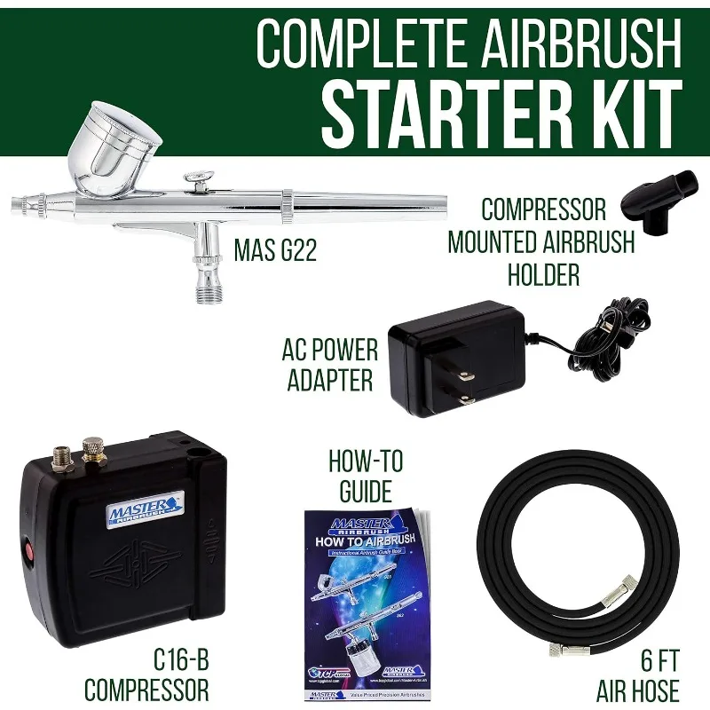 Airbrushing System Kit with Portable Mini Air Compressor - Gravity Feed Dual-Action Airbrush, Hose