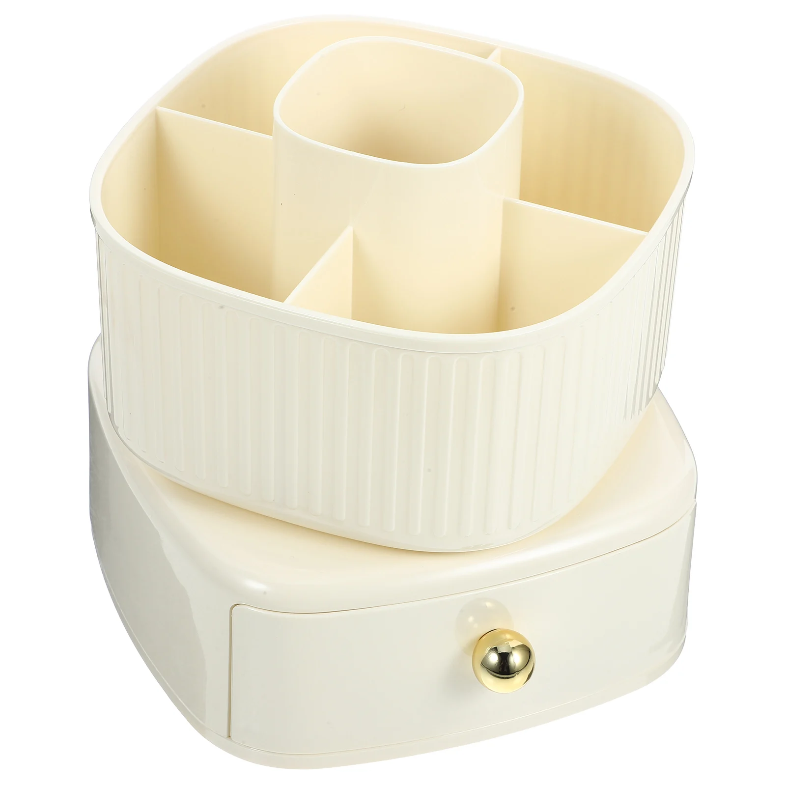 메이크업 브러쉬 보관 실린더 립스틱 상자 크림 화이트 골드 더블 레이어 회전식 데스크 주최자 펜 홀더 플라스틱 액세서리