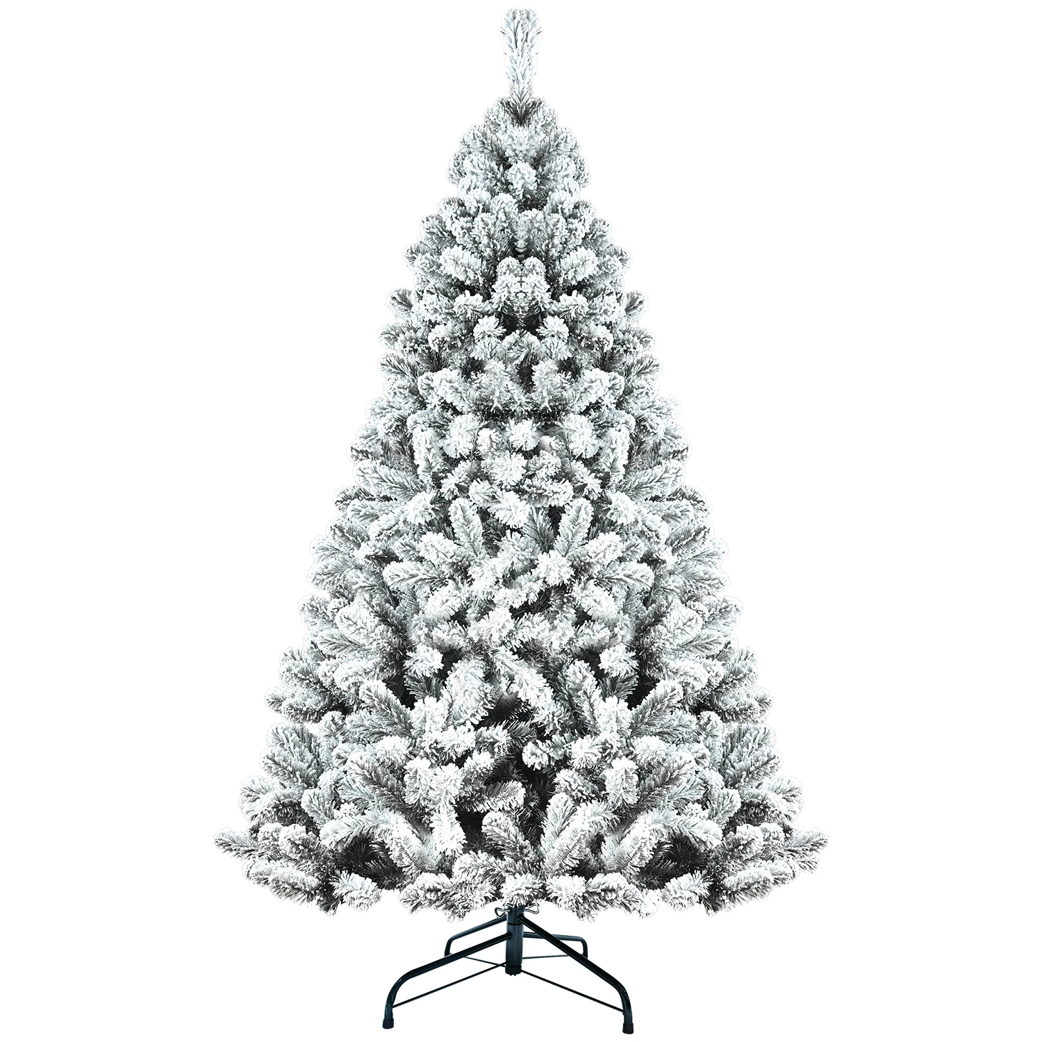 Flocked Christmas Tree Easy Assembly 1200 Branch Tips Artificial Holiday Xmas Tree with Sturdy Metal Stand for Home Party Office