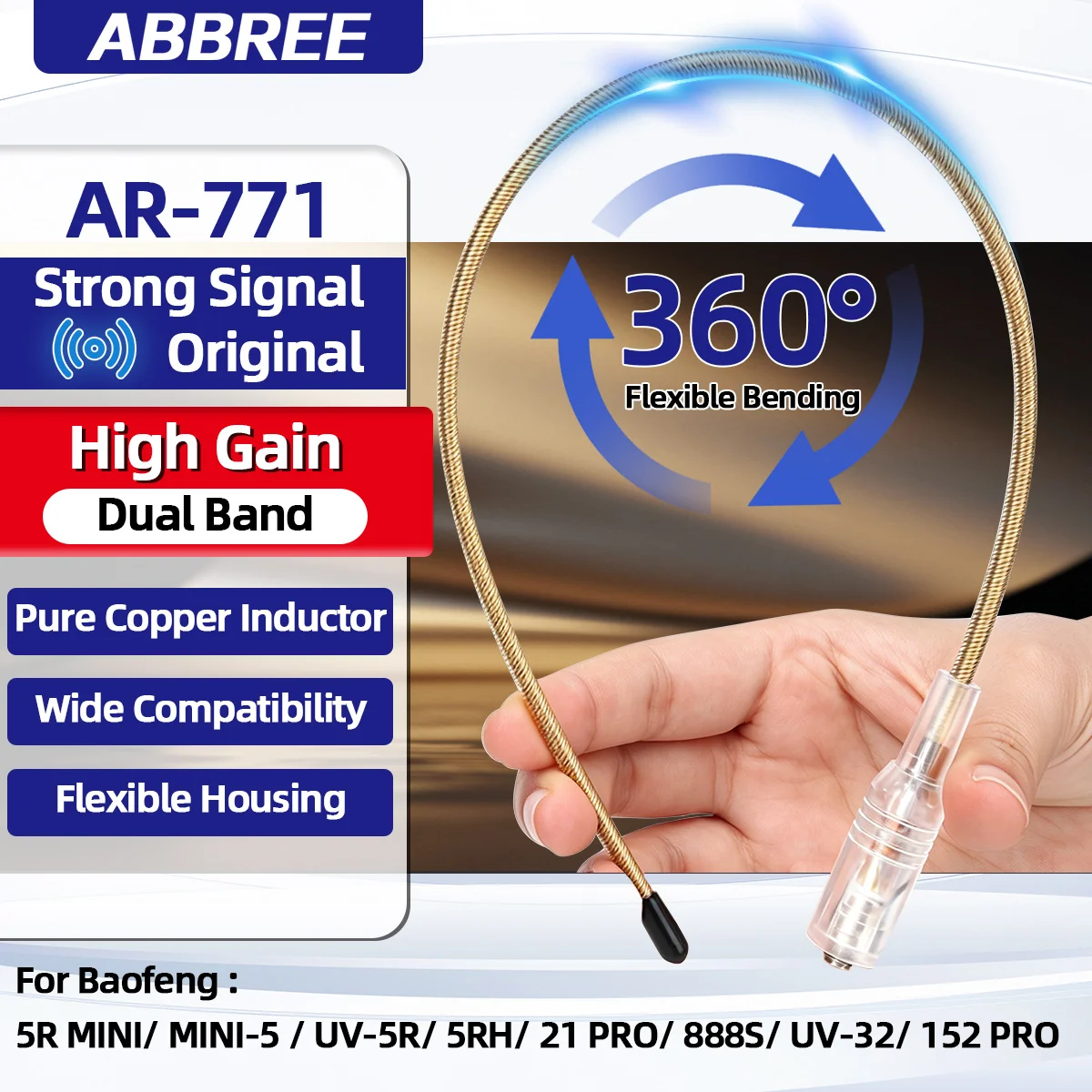 ABBREE New Transparent AR-771 High Gain Antenna SMA Female Compatible with Baofeng UV5R BF-888S 5R MINI Handheld Walkie Talkie
