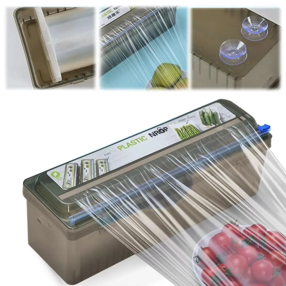 

Plastic Food Wrap Dispenser Reusable Foil Holder Cling Film Cutter Roll Box Cutter Organizer Film Dispenser Cutting Box