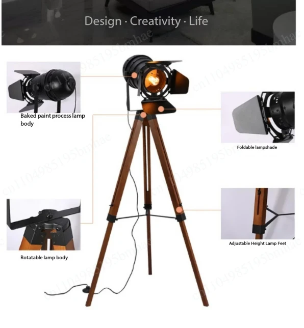 Retro Industrial Wind Solid Wood Led Remote Control Creative Lamps, Living Room Advanced Floor Lamp