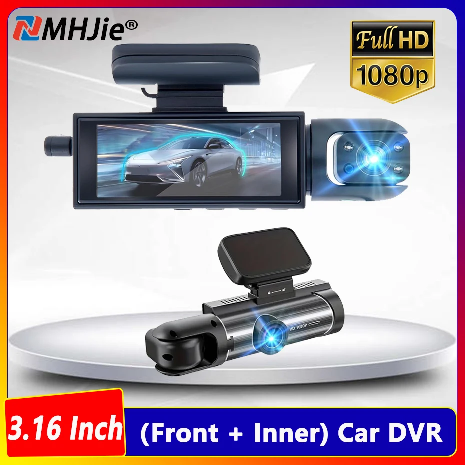 

Dash Camera Front and Inside, 3.16 Inch Dash Cam 1080P, G Sensor FHLL HD Night Vision Loop Recording Wide Angle Car DVR