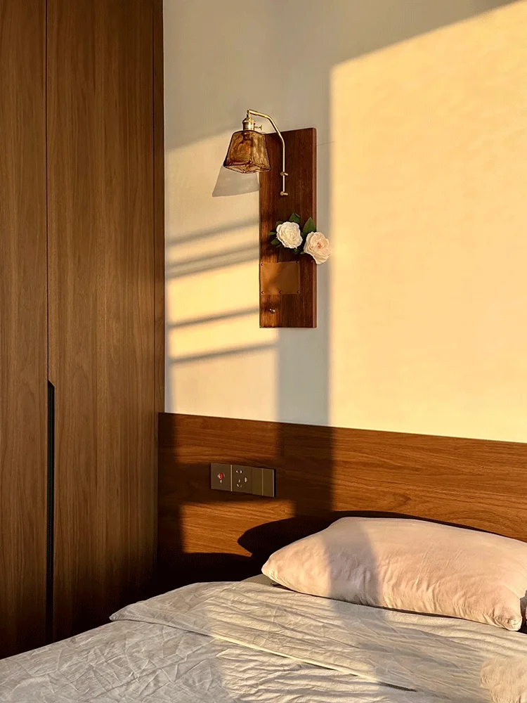 Nakaguwabi sabi style walnut colored wall lamp retro bedroom headboard living room sofa background wall homestay corridor wall l