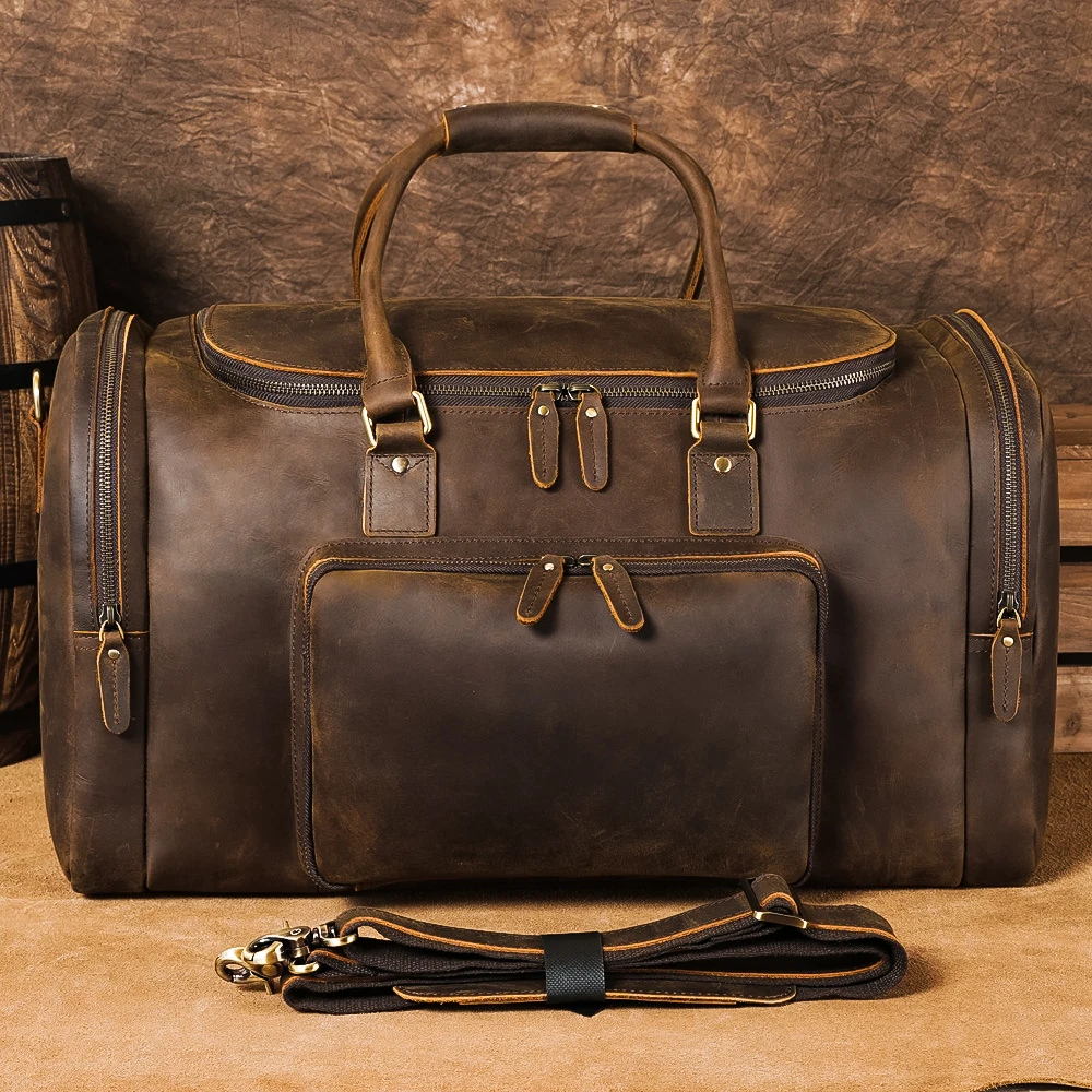 High Quality Wholesale Large Capacity Vintage Design Top Layer Grain Genuine Leather Travel Bag Real Cow Hide Duffel Bag For Man