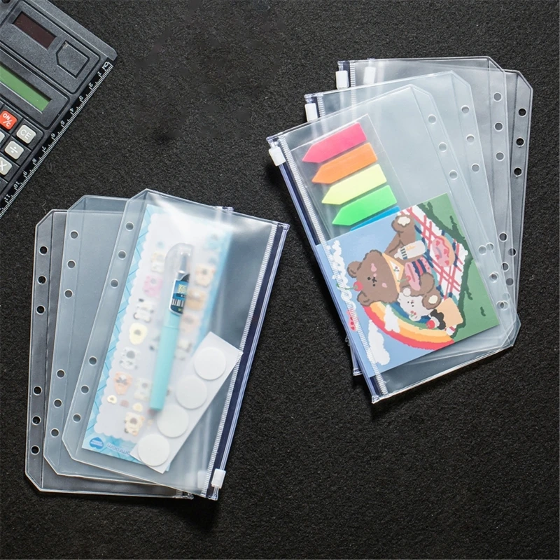 20Pcs 6-Holes Binder Pockets Zippered Budget Envelopes, 6-Holes Cash Envelopes Loose Leaf Cash Bag for for 6 Hole Binder