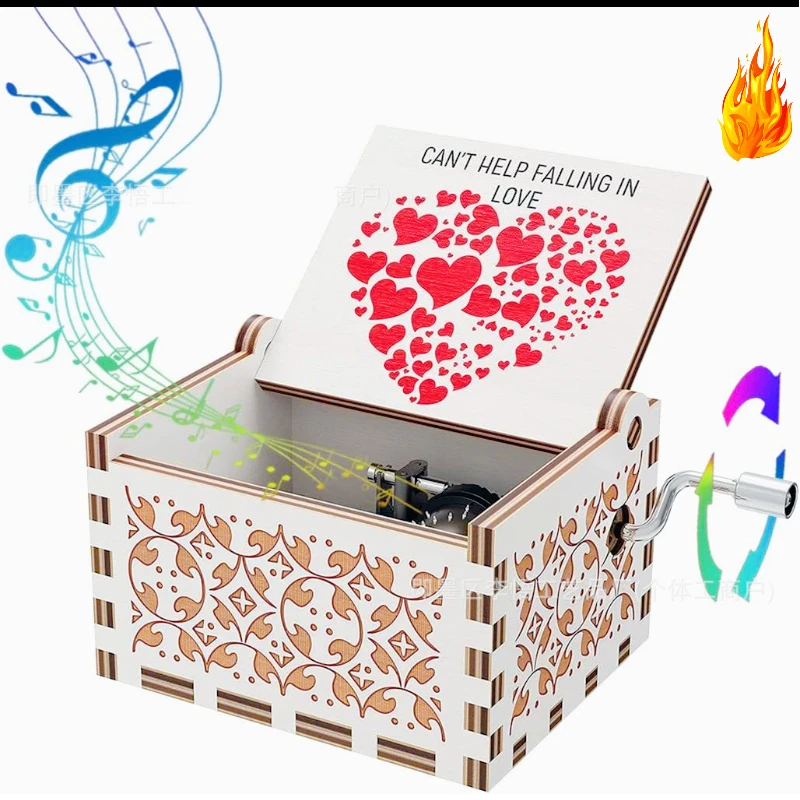 2025 Wooden Crank Music Box, Retro Printmaking Music Box, Help You Fall in Love, Valentine's Day Gifts, Birthday Gifts