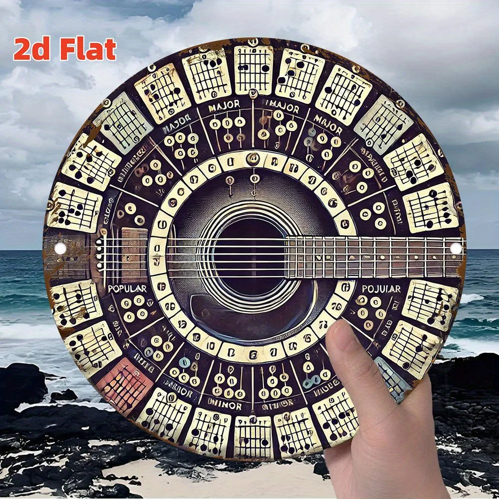 2D Flat Retro Guitar Chord Metal Sign - Durable Music Theory Wall Art, Major/Minor Scales, Chord Progressions, Windproof Rainpro